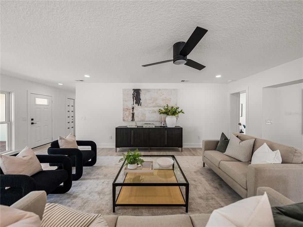 Interior, Living room, Recessed Lighting, Wood Texture Flooring