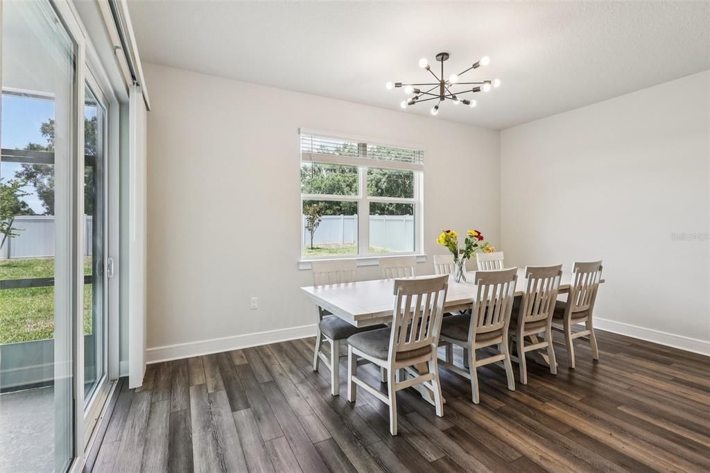 Dining room, Interior, Pendant Lights, Wood Texture Flooring