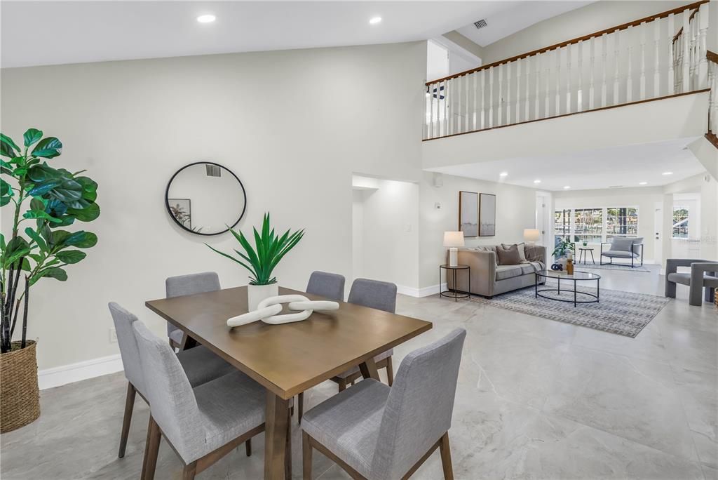 Dining room, Interior, Living room, Marble, Recessed Lighting