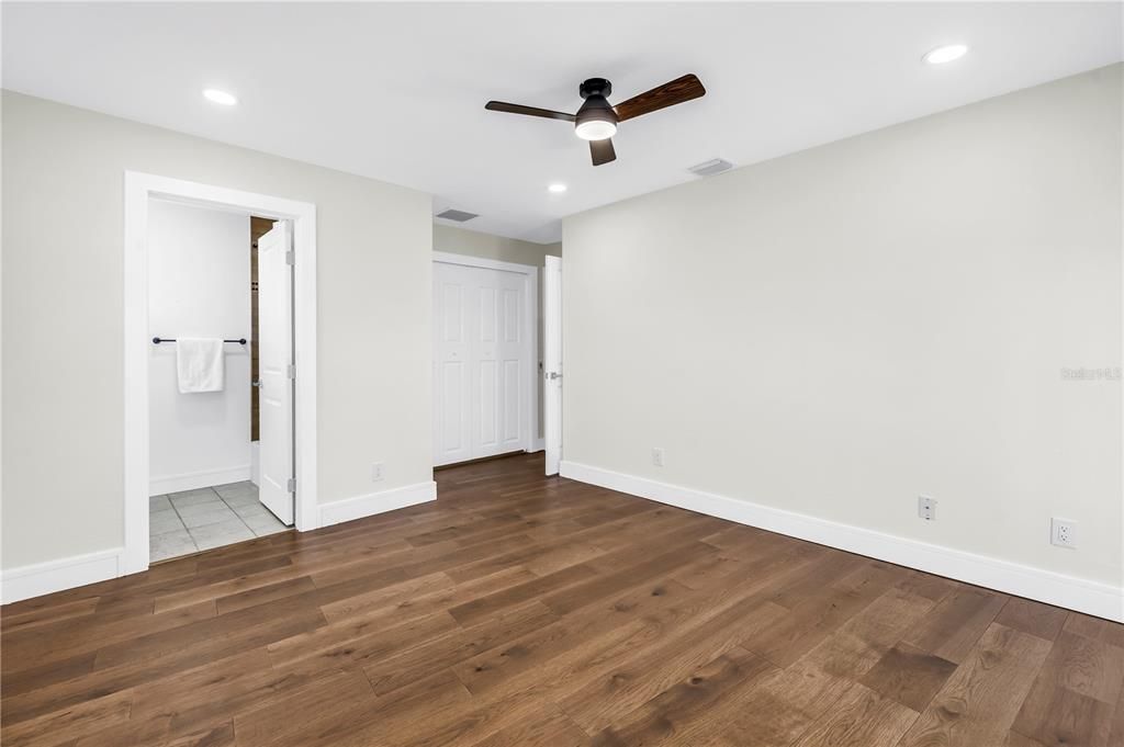 Bathroom, Empty room, Interior, Recessed Lighting, Wood Texture Flooring