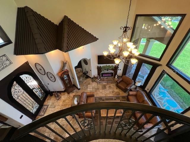 Chandelier, Dining room, Fireplace, Interior