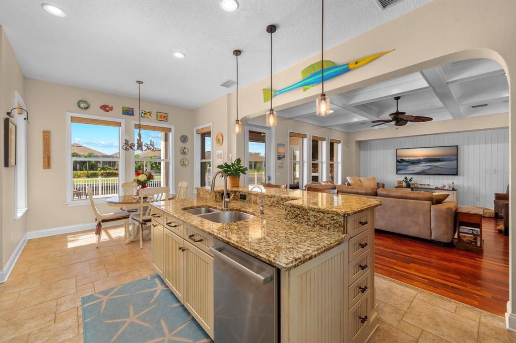 Dining room, Interior, Kitchen, Living room, Pendant Lights, Recessed Lighting, Wood Texture Flooring