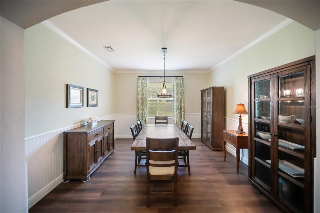 Dining room, Interior, Pendant Lights, Wood Texture Flooring