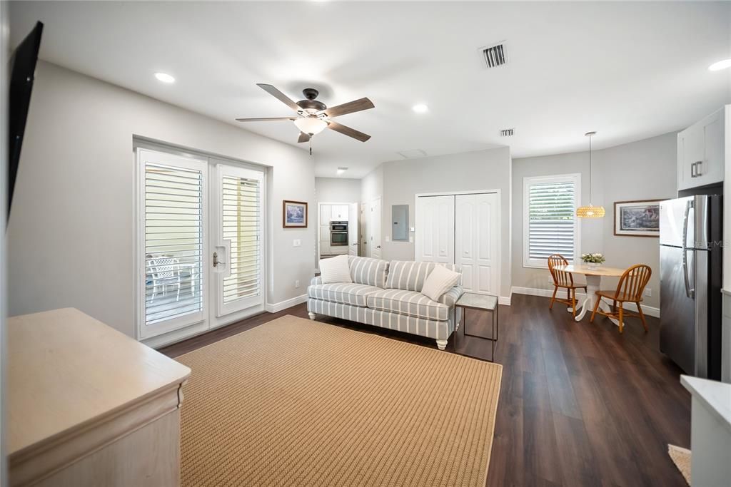 Dining room, Interior, Pendant Lights, Recessed Lighting, Wood Texture Flooring