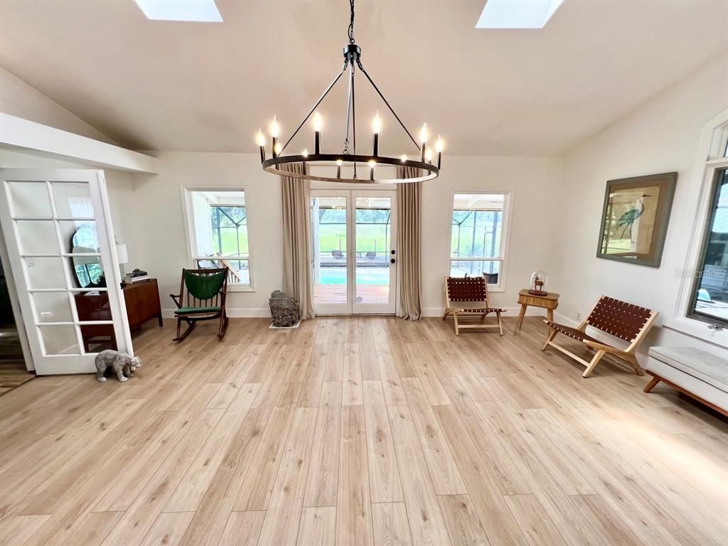 Chandelier, Interior, Wood Texture Flooring