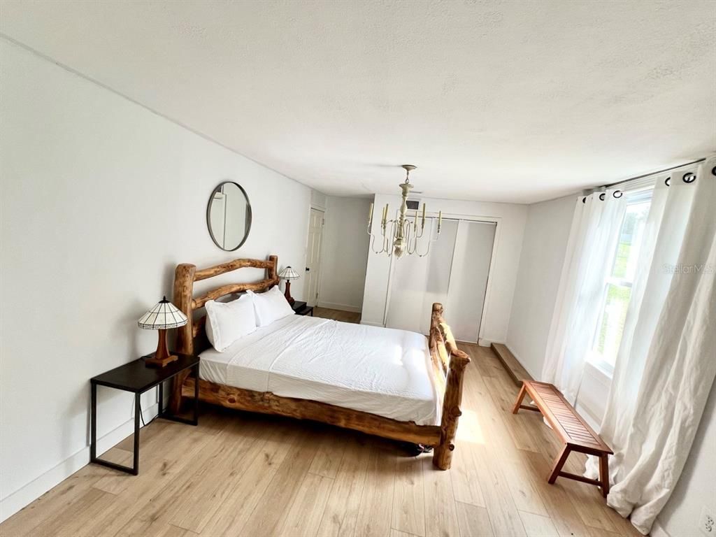 Bedroom, Interior, Pendant Lights, Wood Texture Flooring