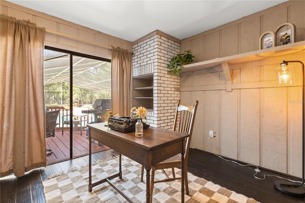 Home Office, Interior, Stone Walls, Wood Texture Flooring