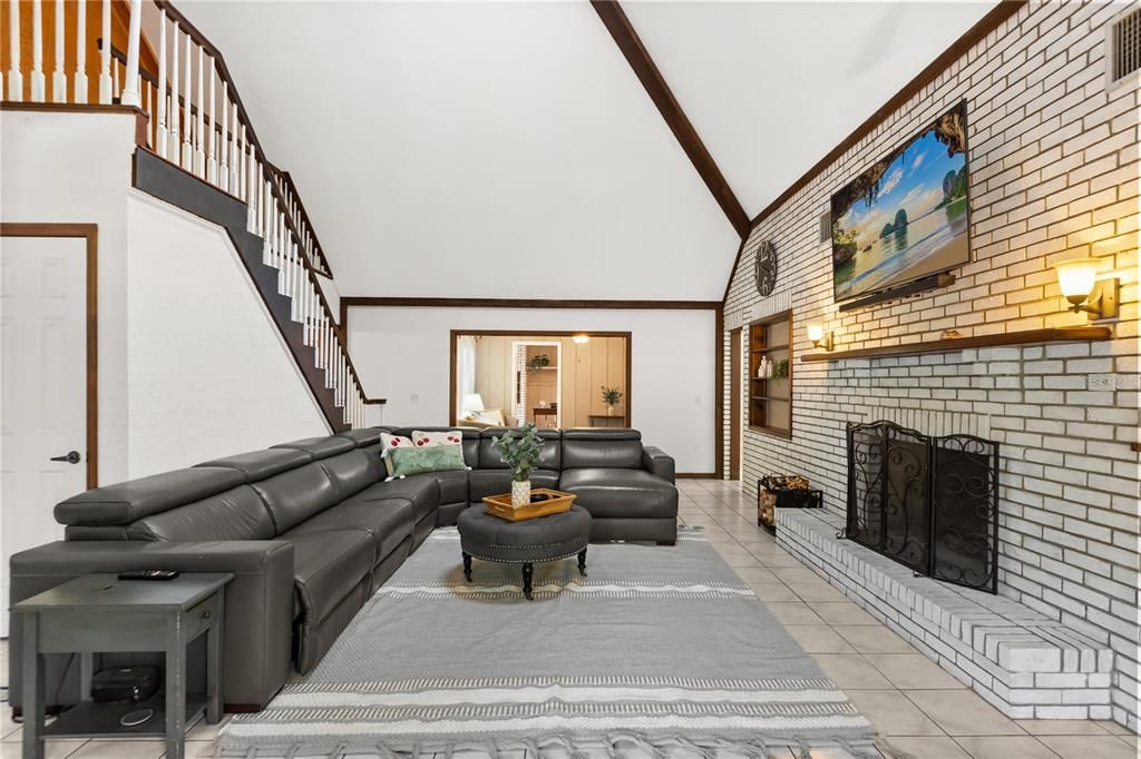 Fireplace, Interior, Living room, Stone Walls