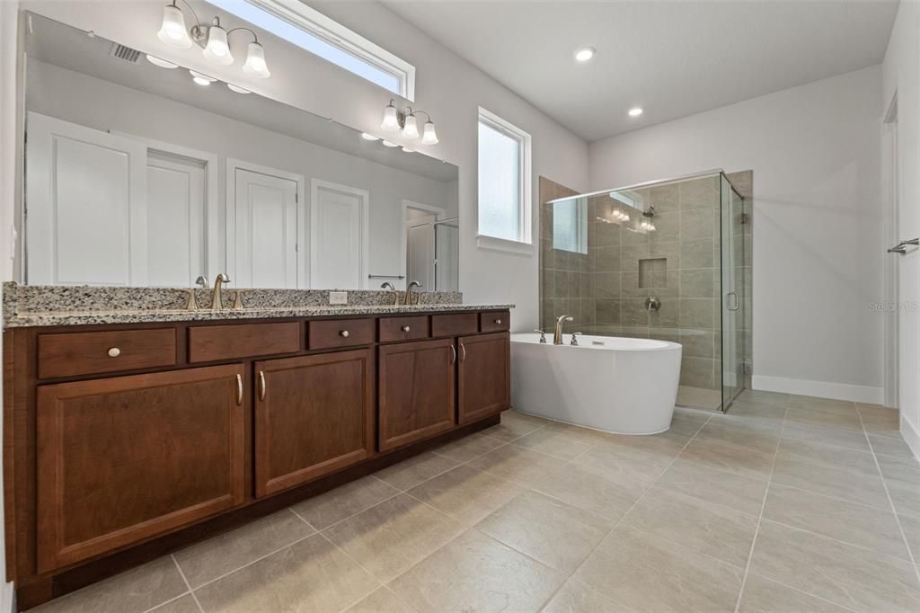 Bathroom, Dual Sink Vanities, Free Standing Baths, Glass Shower, Interior, Recessed Lighting