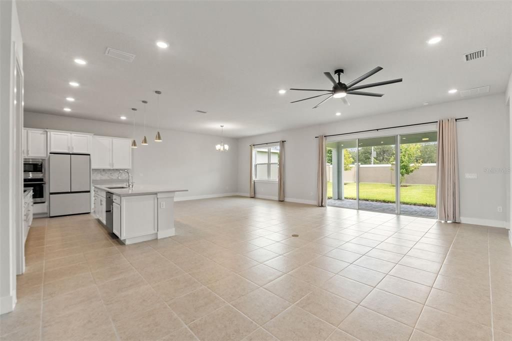 Empty room, Interior, Kitchen, Pendant Lights, Recessed Lighting, Stainless Steel Appliances