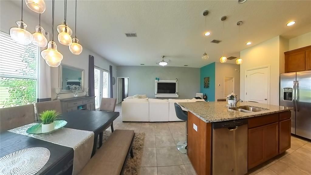 Dining room, Interior, Kitchen, Living room, Pendant Lights, Recessed Lighting, Stainless Steel Appliances
