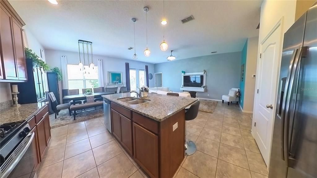 Dining room, Fireplace, Interior, Kitchen, Living room, Pendant Lights, Recessed Lighting