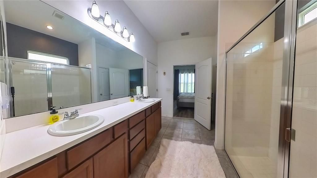 Bathroom, Dual Sink Vanities, Glass Shower, Interior, Recessed Lighting