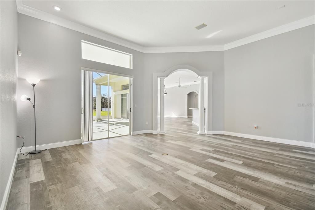 Empty room, Interior, Recessed Lighting, Wood Texture Flooring