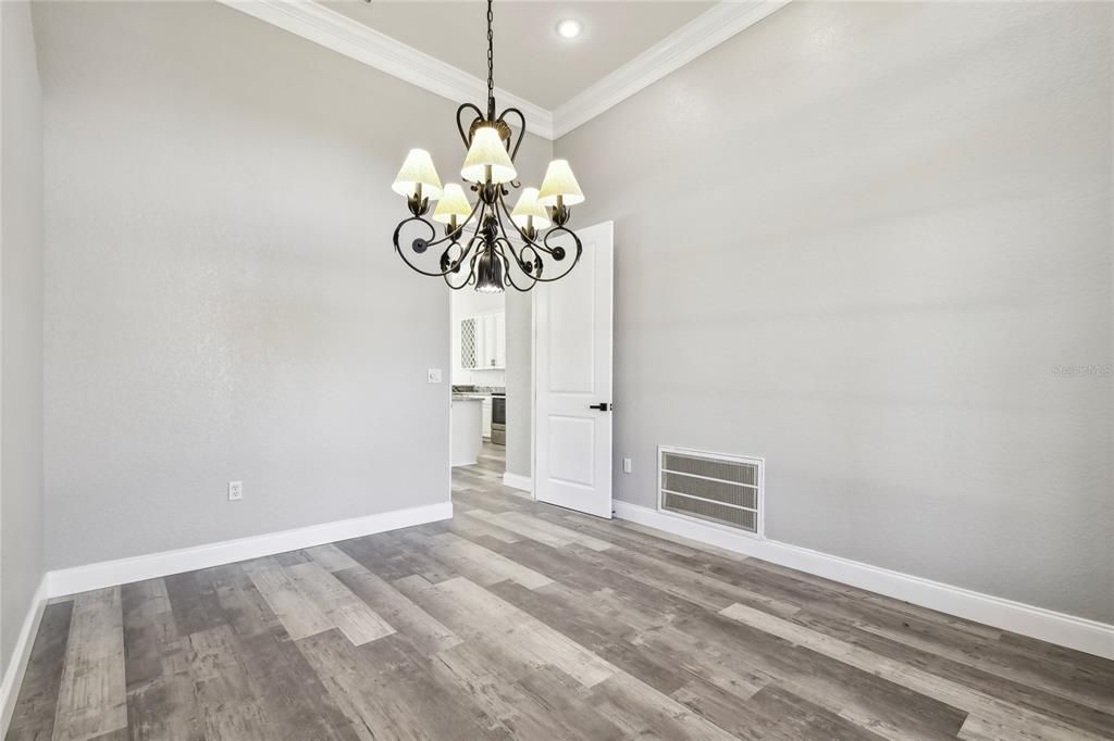 Chandelier, Empty room, Interior, Recessed Lighting, Wood Texture Flooring