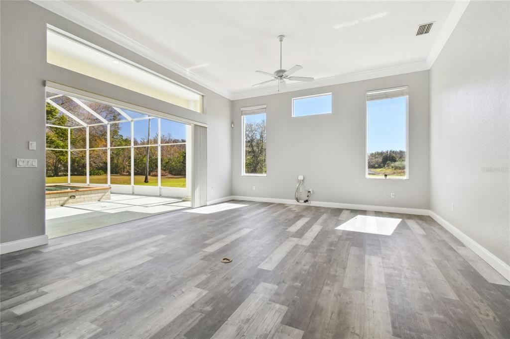 Empty room, Glass Ceilings, Interior, Sun Room, Wood Texture Flooring