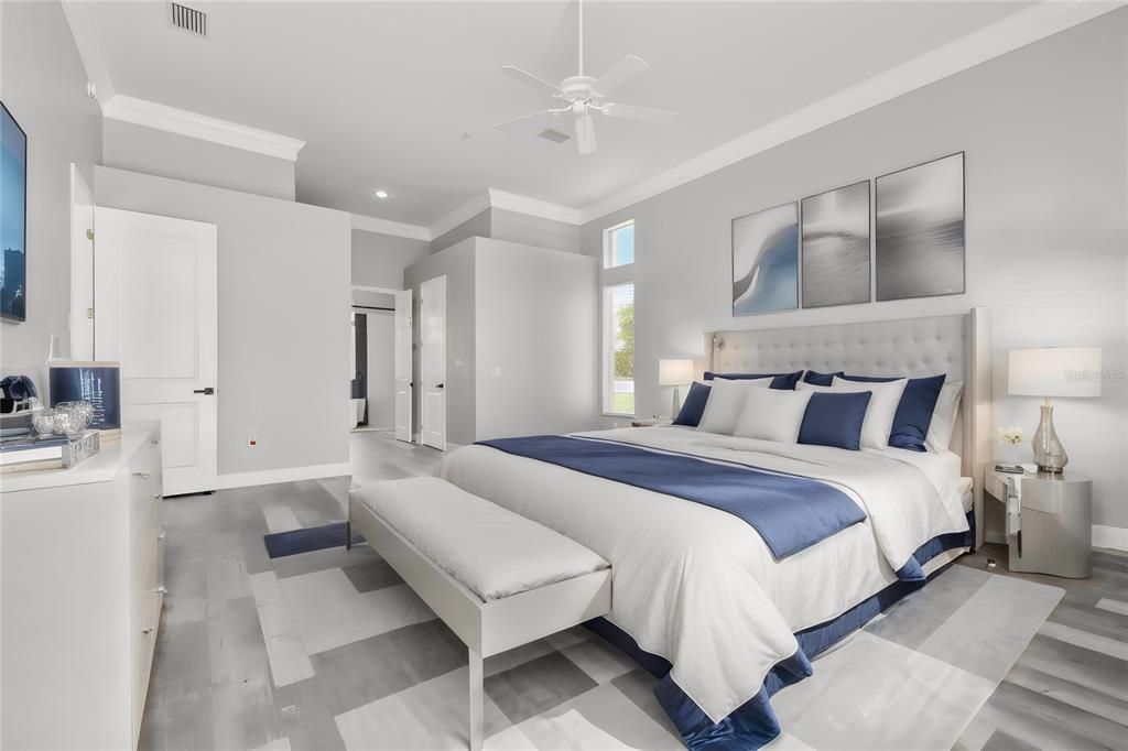 Bedroom, Interior, Recessed Lighting, Wood Texture Flooring