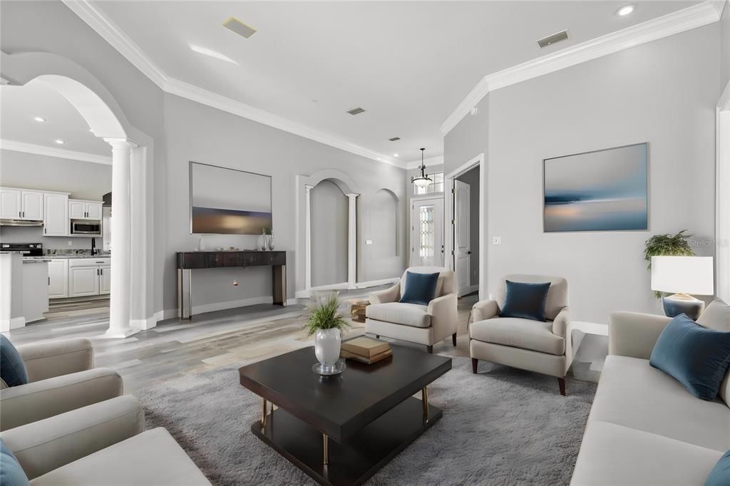 Interior, Kitchen, Living room, Pendant Lights, Recessed Lighting, Stainless Steel Appliances, Wood Texture Flooring