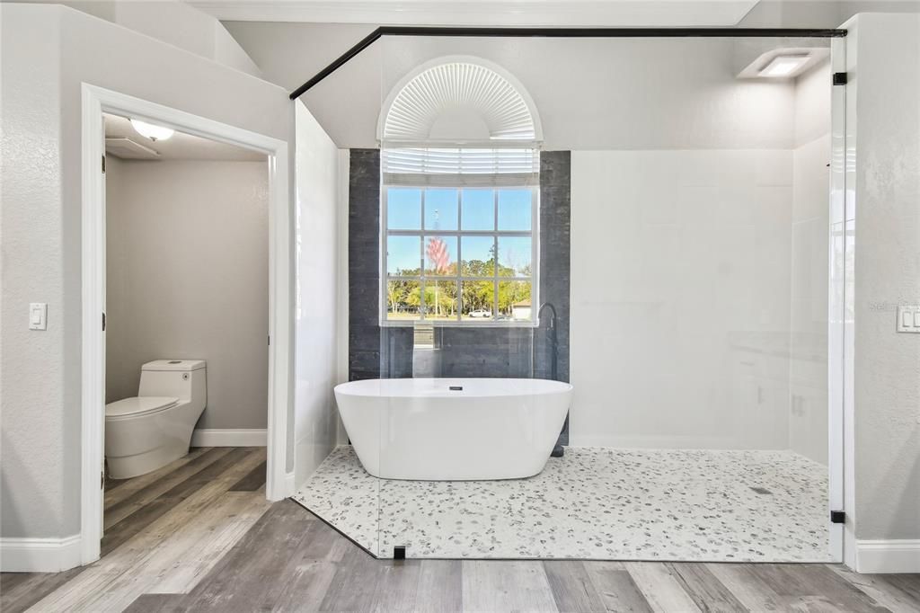 Bathroom, Free Standing Baths, Interior, Wood Texture Flooring