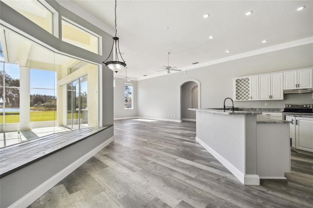 Interior, Kitchen, Pendant Lights, Recessed Lighting, Wood Texture Flooring