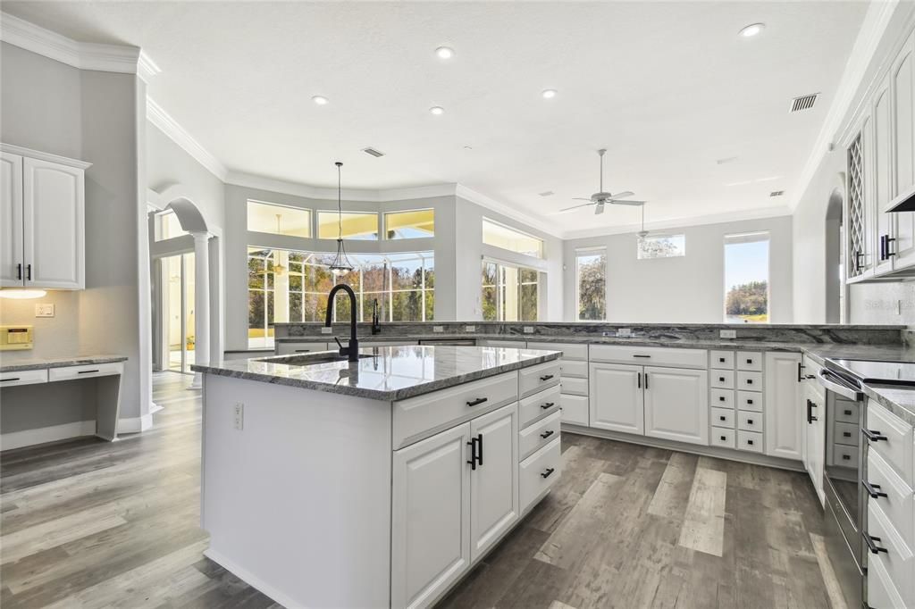 Interior, Kitchen, Pendant Lights, Recessed Lighting, Wood Texture Flooring