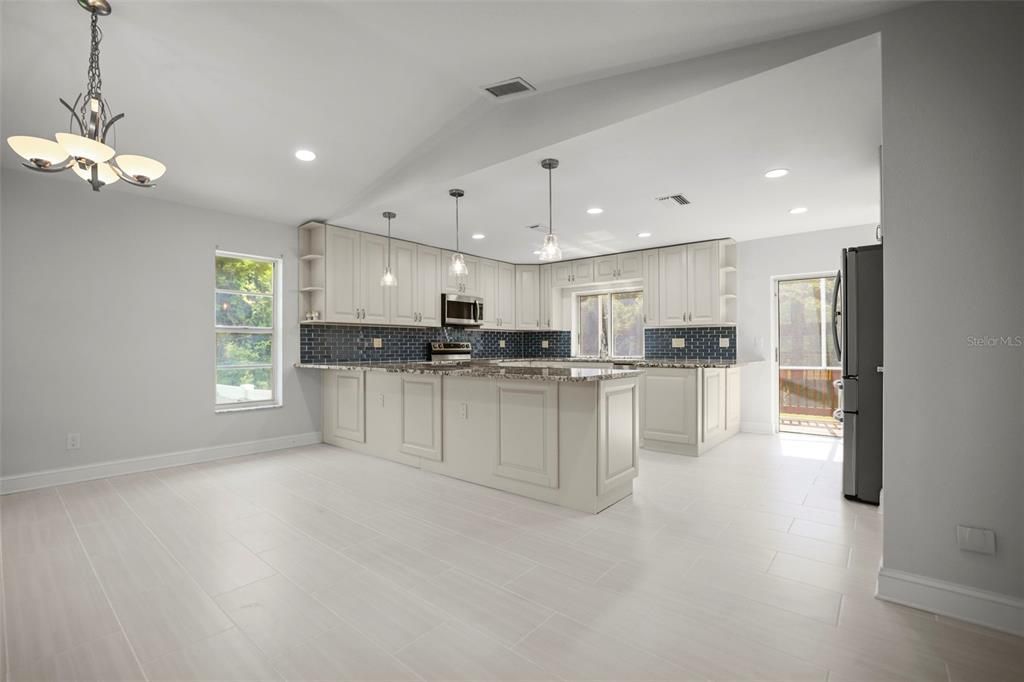 Interior, Kitchen, Pendant Lights, Recessed Lighting, Wood Texture Flooring