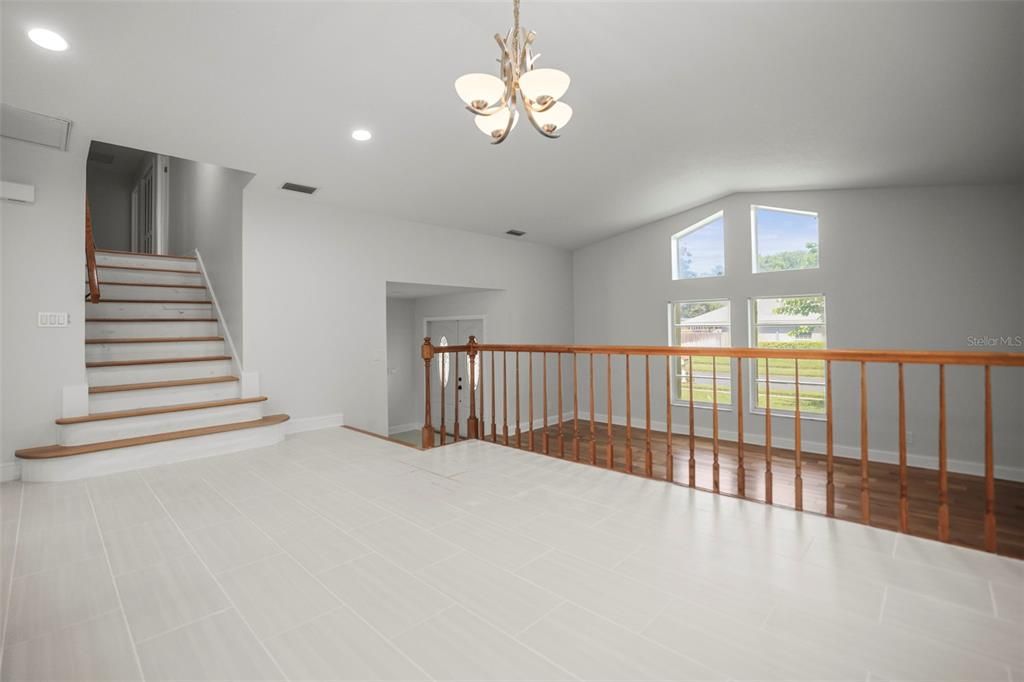 Chandelier, Empty room, Interior, Recessed Lighting, Wood Texture Flooring