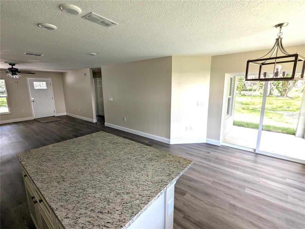 Empty room, Interior, Pendant Lights, Recessed Lighting, Wood Texture Flooring