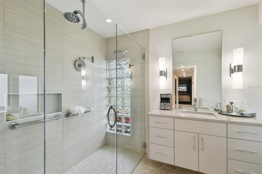 Bathroom, Glass Shower, Interior, Recessed Lighting