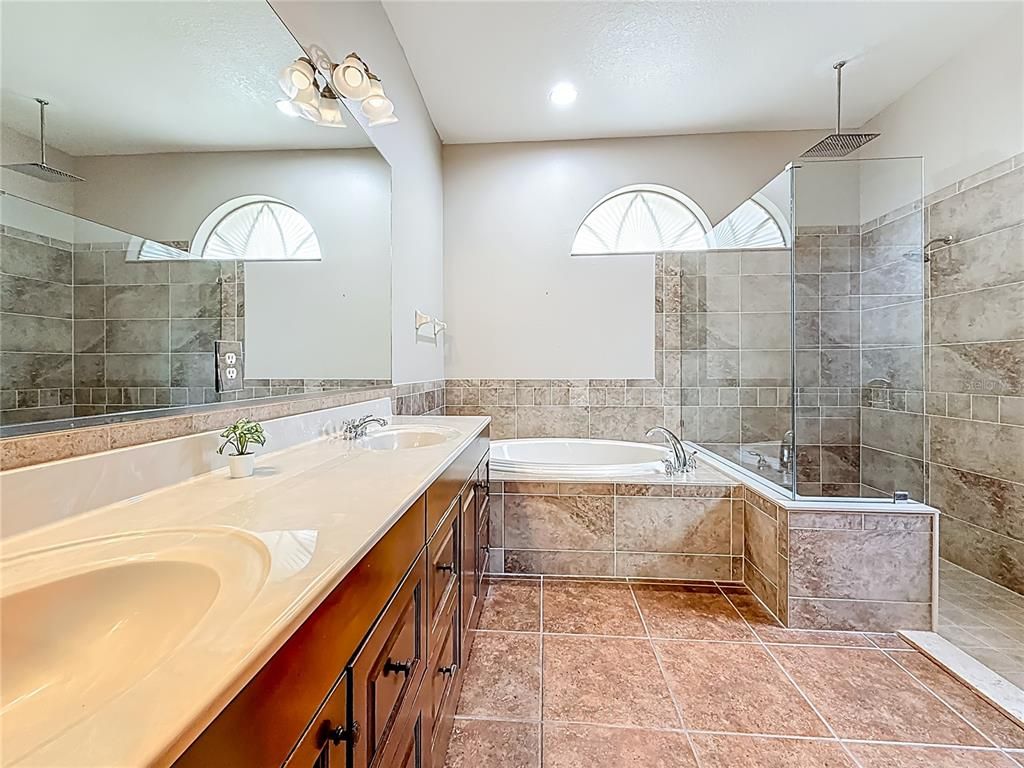 Bathroom, Dual Sink Vanities, Glass Shower, Interior, Recessed Lighting