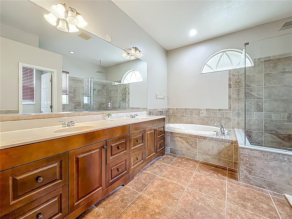 Bathroom, Dual Sink Vanities, Glass Shower, Interior, Recessed Lighting