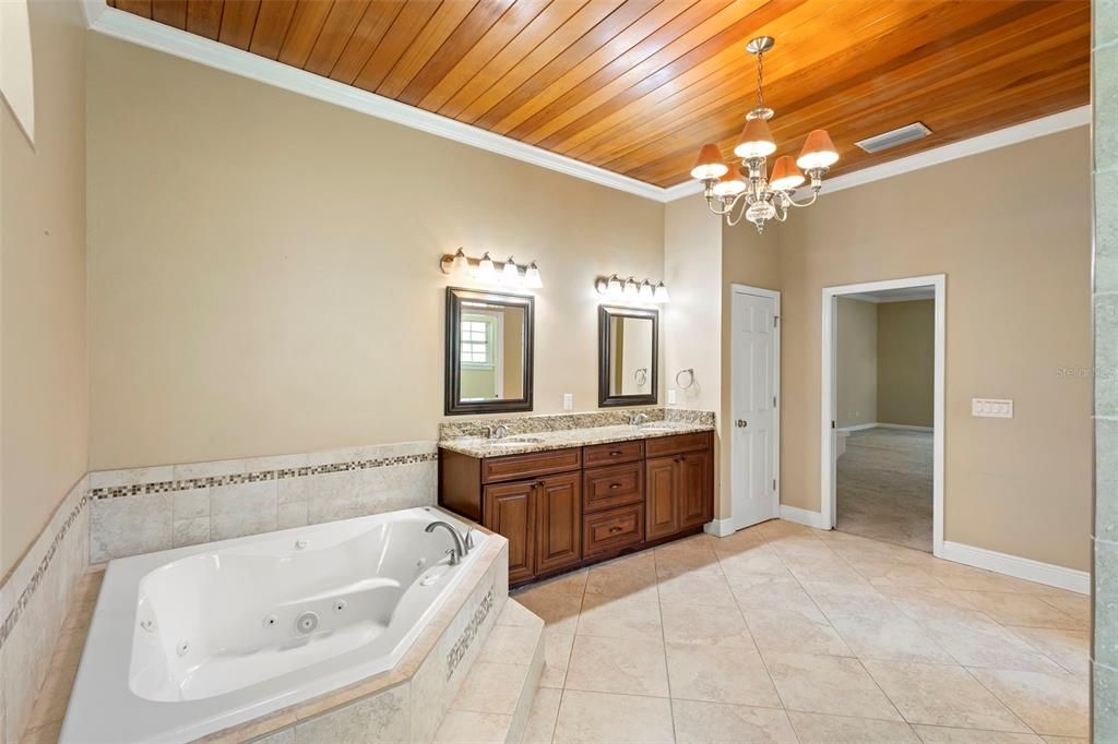 Bathroom, Chandelier, Interior, Wooden Ceilings
