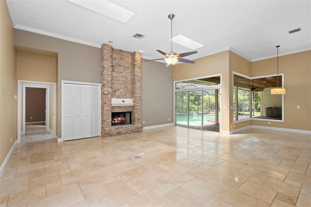 Empty room, Fireplace, Interior, Pendant Lights