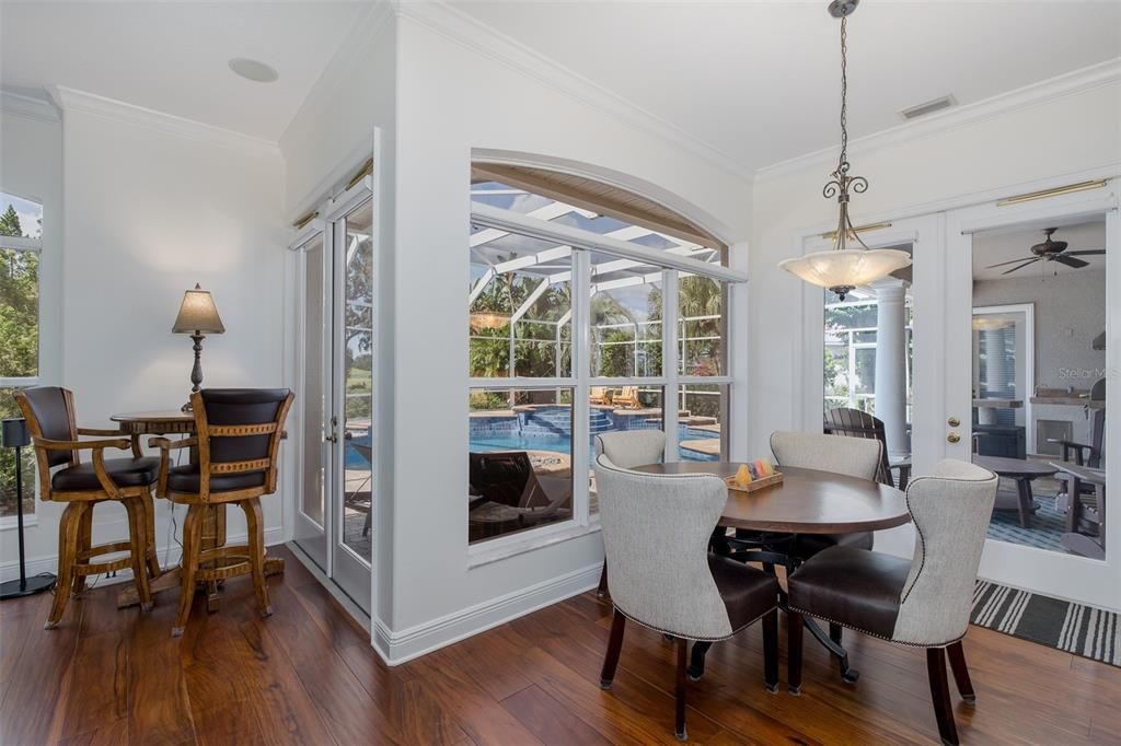 Dining room, Interior, Pendant Lights, Sun Room, Wood Texture Flooring