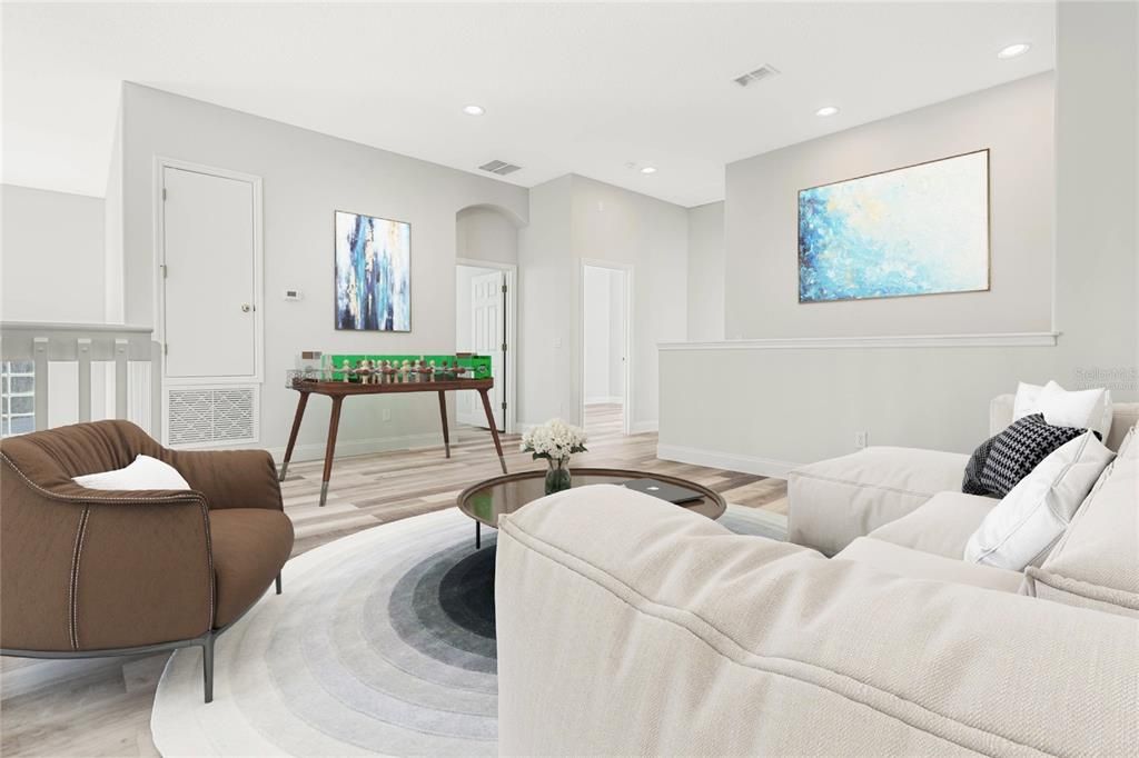 Interior, Living room, Recessed Lighting, Wood Texture Flooring