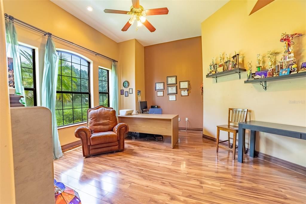 Home Office, Interior, Recessed Lighting, Wood Texture Flooring