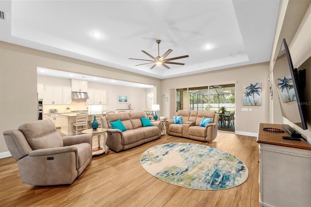 Interior, Kitchen, Living room, Recessed Lighting, Stainless Steel Appliances, Wood Texture Flooring