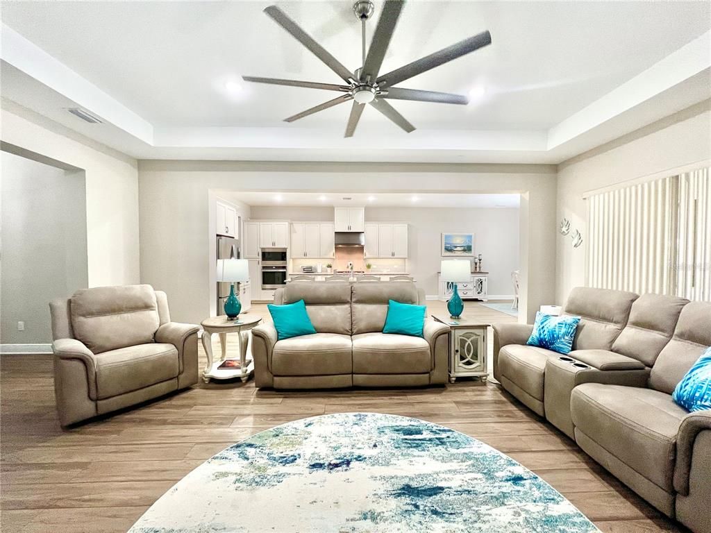 Interior, Kitchen, Living room, Recessed Lighting, Stainless Steel Appliances, Wood Texture Flooring
