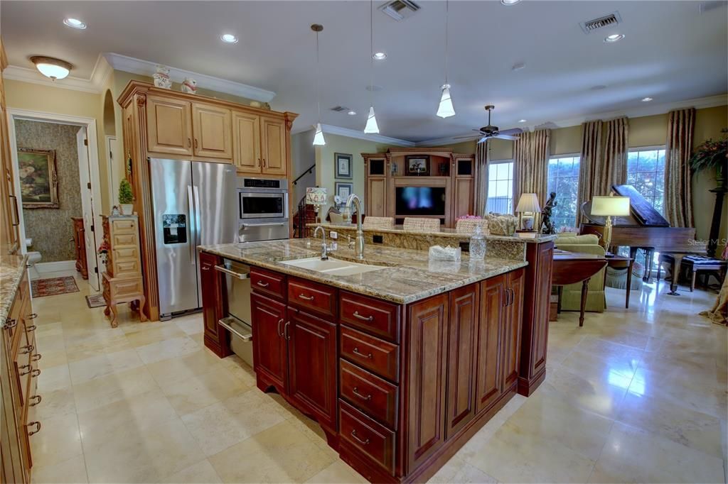 Interior, Kitchen, Living room, Pendant Lights, Piano, Recessed Lighting, Stainless Steel Appliances
