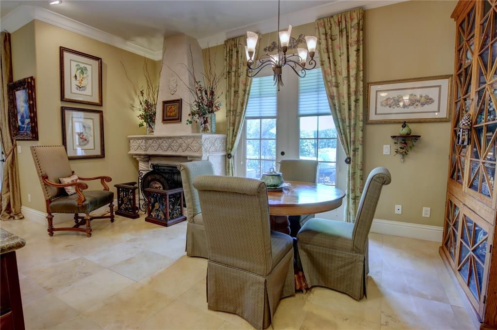 Chandelier, Dining room, Fireplace, Interior