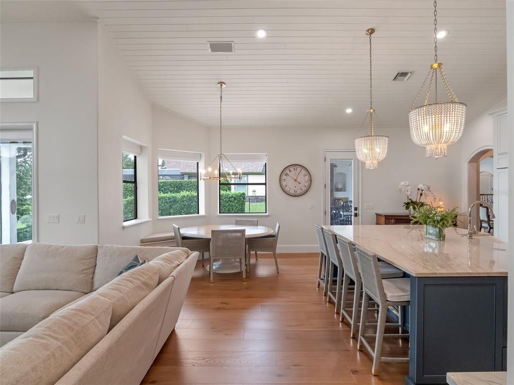 Chandelier, Dining room, Interior, Living room, Pendant Lights, Recessed Lighting, Wood Texture Flooring