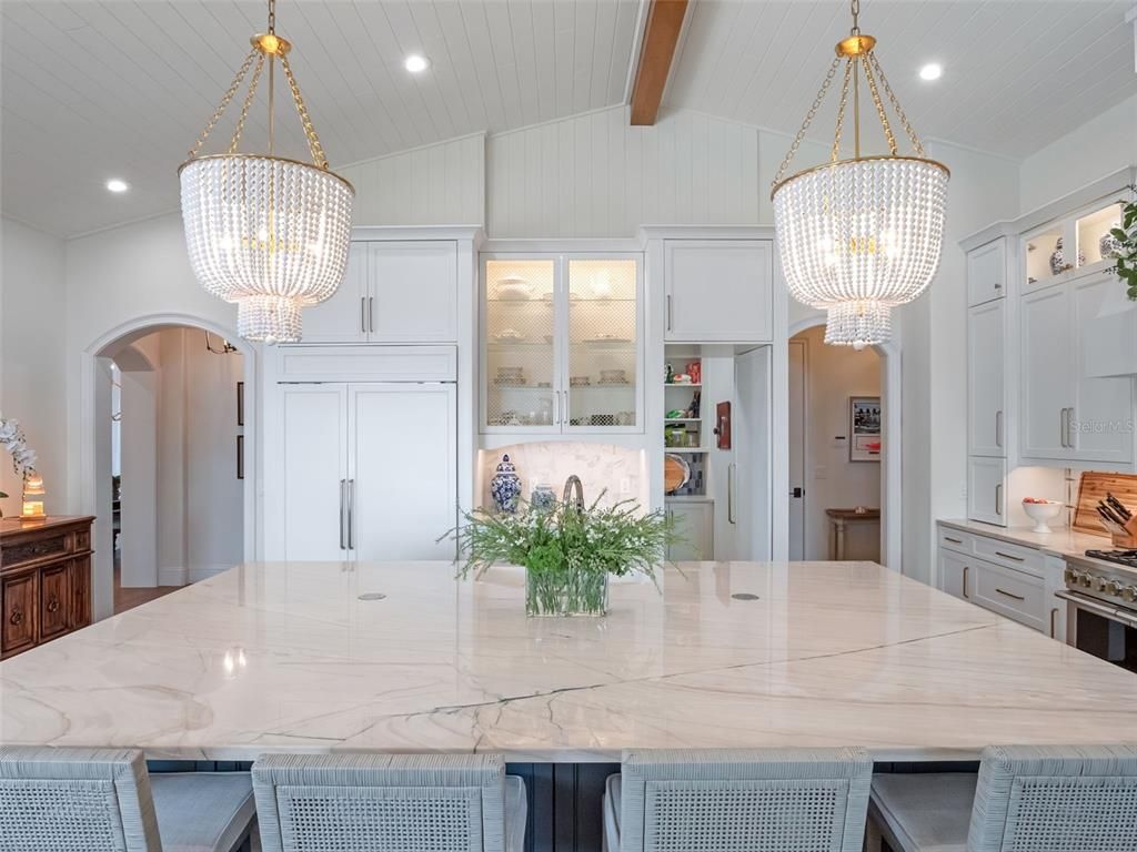 Chandelier, Interior, Kitchen, Recessed Lighting, Wooden Beams