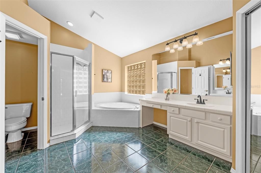 Bathroom, Dual Sink Vanities, Glass Shower, Interior, Recessed Lighting