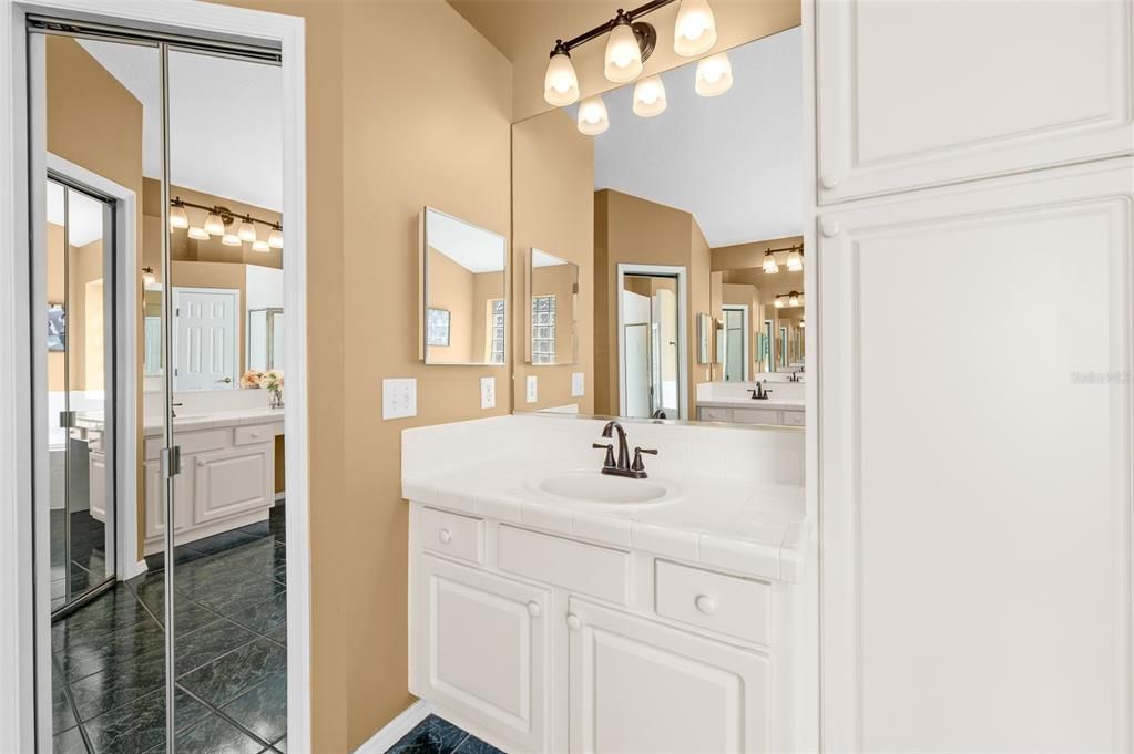 Bathroom, Dual Sink Vanities, Interior, Tile Countertops