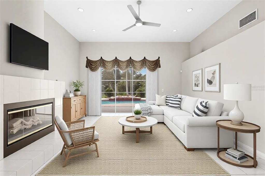 Fireplace, Interior, Living room, Recessed Lighting