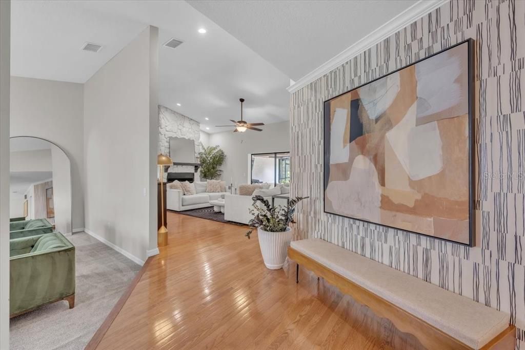 Interior, Living room, Recessed Lighting, Wood Texture Flooring
