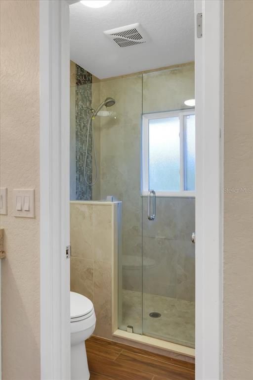 Bathroom, Glass Shower, Interior, Wood Texture Flooring