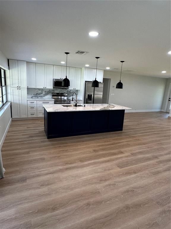 Interior, Kitchen, Pendant Lights, Recessed Lighting, Wood Texture Flooring
