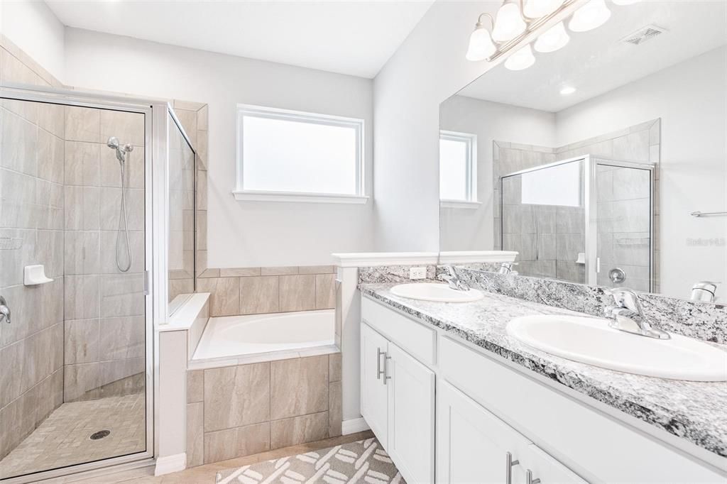 Bathroom, Dual Sink Vanities, Glass Shower, Interior, Recessed Lighting