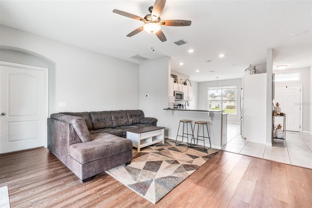 Interior, Kitchen, Recessed Lighting, Wood Texture Flooring